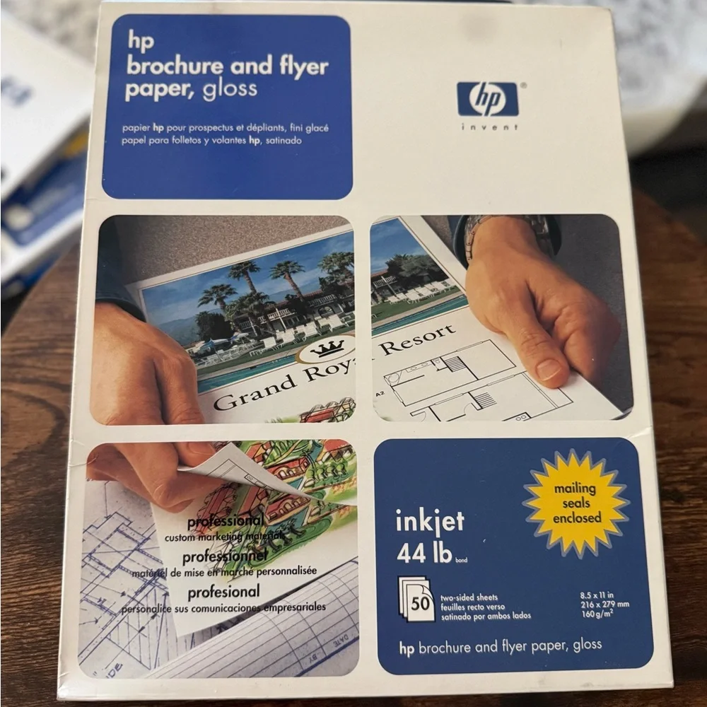HP Glossy Inkjet Brochure & flyer Paper. Inkjet 44lb. 2-sided sheets. HP Invent